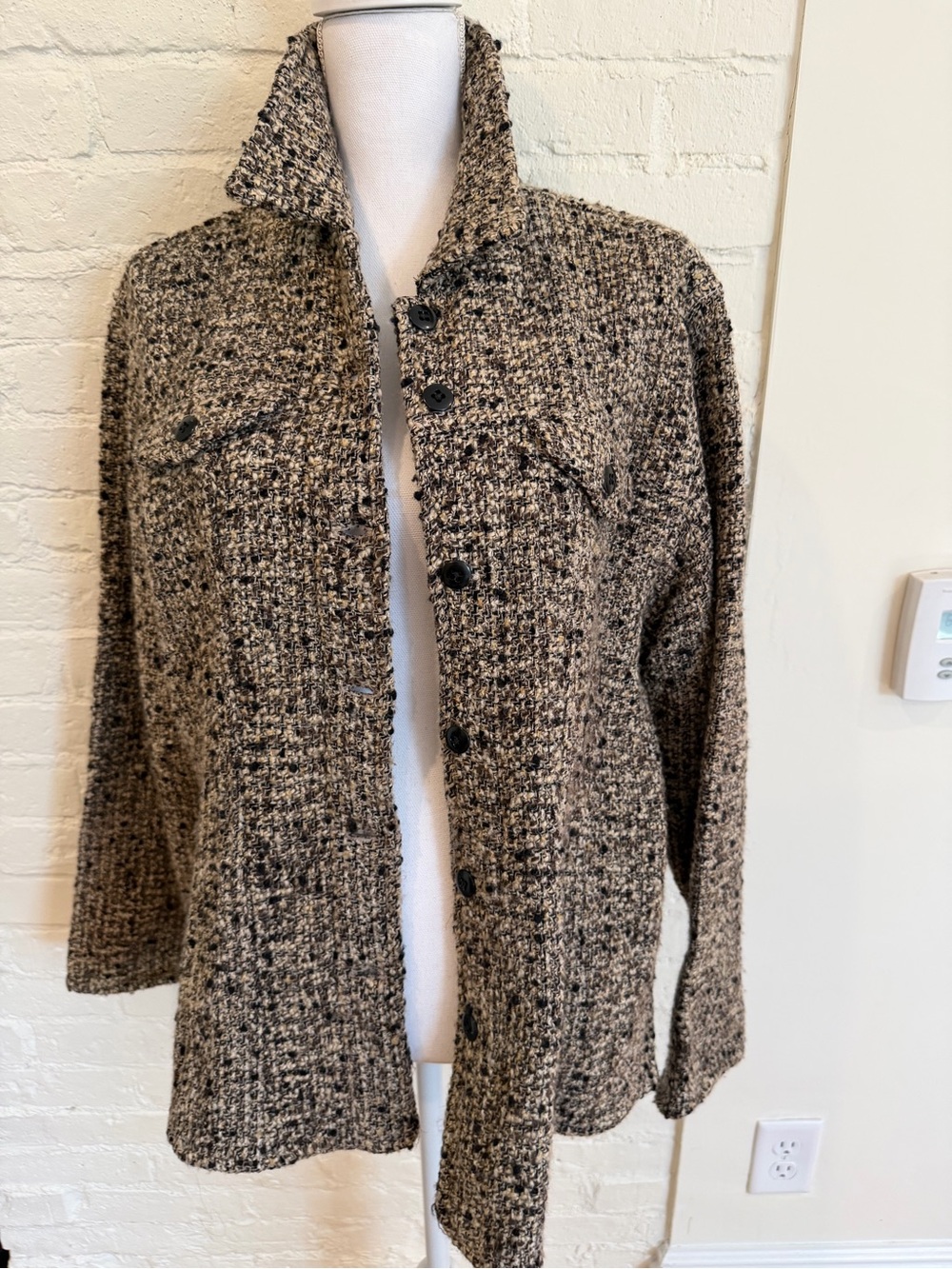 Chico's Tweed Button-Front Jacket in Brown Speckle
